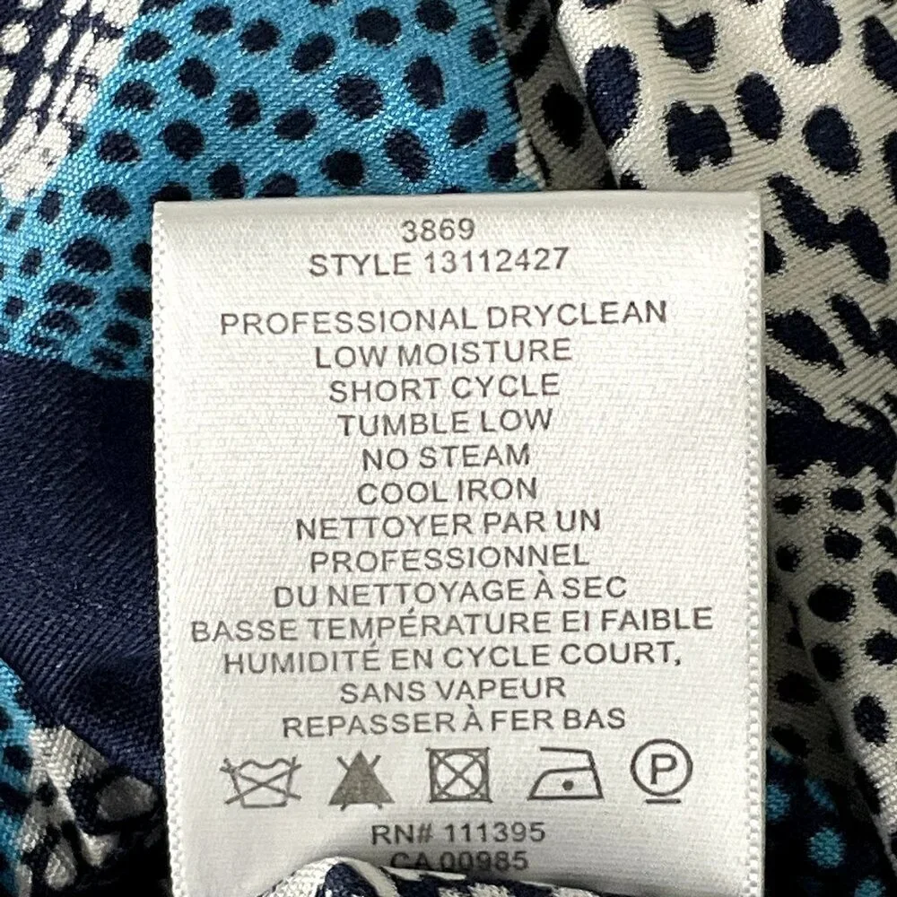 Tory Burch Dress Women XS Silk Blue‎ Seashell Polka Dot Short Sleeve V-Neck